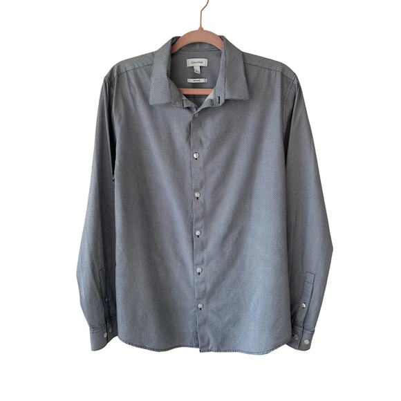 Calvin‎ Klein Mens Infinite Gray Diamond Print Button Up Long Sleeve Size L Work - Picture 1 of 8